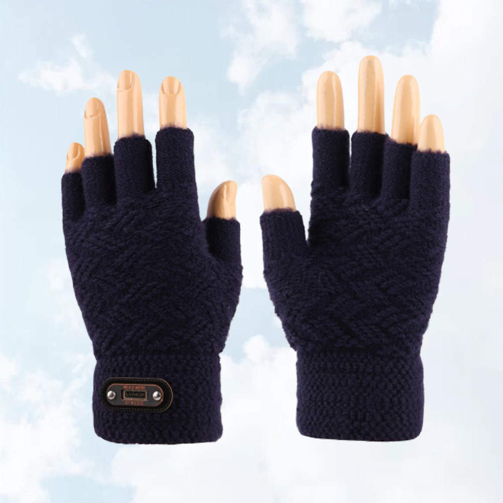 1 Pair Half Finger Winter Glov - Knit Glove Touch Screen avaliação e preço